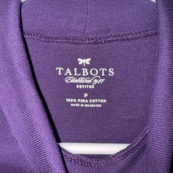 Talbots Purple Pima Cotton Long Sleeve Mock Neck Top Petite - Picture 4 of 4